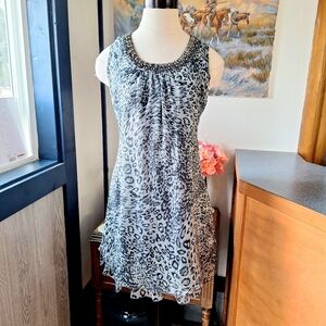 My Pretty Angel Silk Blend Leopard Print Sleeveless Dress, Medium, RN#109796